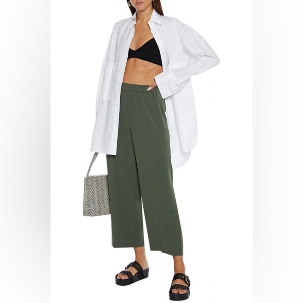 Helmut Lang Khaki Green Linen Pull-On Wide Leg Pants